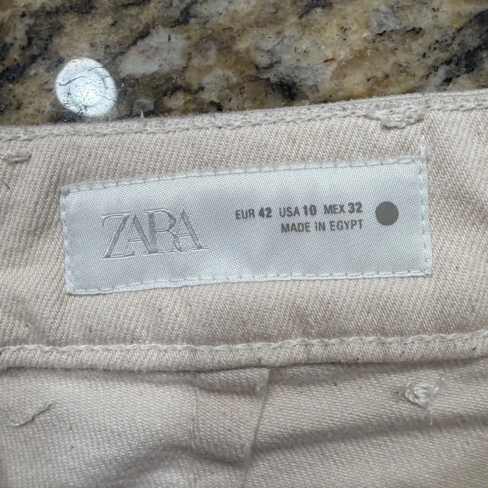 Zara Women Cream High Waisted Wide Leg Marine Pants Size 10 Off White Pocket ws